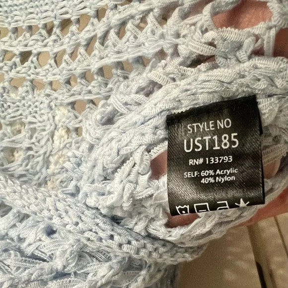 POL Blue V-Neck Crochet Front Pockets Hoodie Oversized Small - Picture 4 of 6